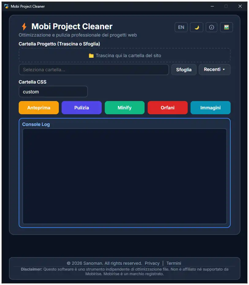 Interfaccia Mobi Project Cleaner